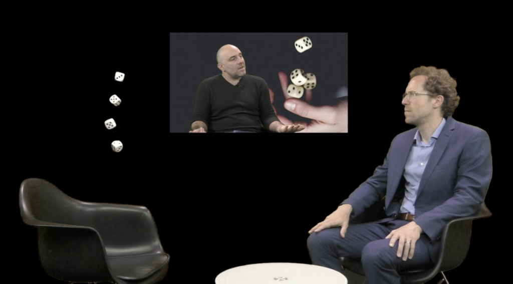 Beeld: Filosoof Frank Chouraqui en Marc van Dijk in 'Plato ziet kansen' (tv-interviews, 2024).